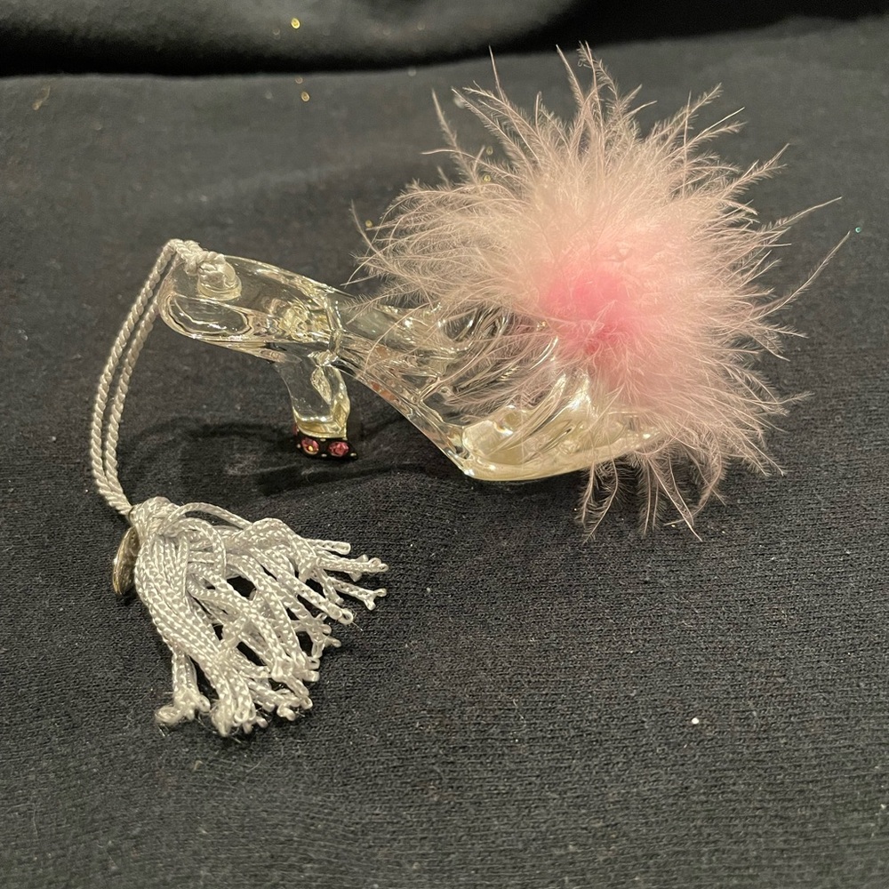 Lenox Glass Slipper Ornament with Pink Feather